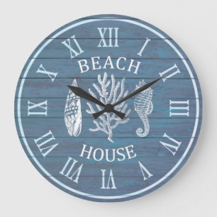 Beach House Gray Blue Wood Corod Seepferd Large Cl Große Wanduhr