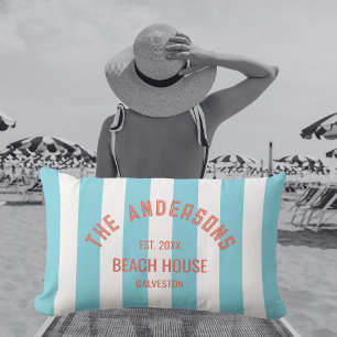 Beach House Individuelle Name Blue Cabana Stripe Kissen Für Draußen