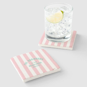 Beach House Individuelle Name Pink Cabana Streifen Steinuntersetzer