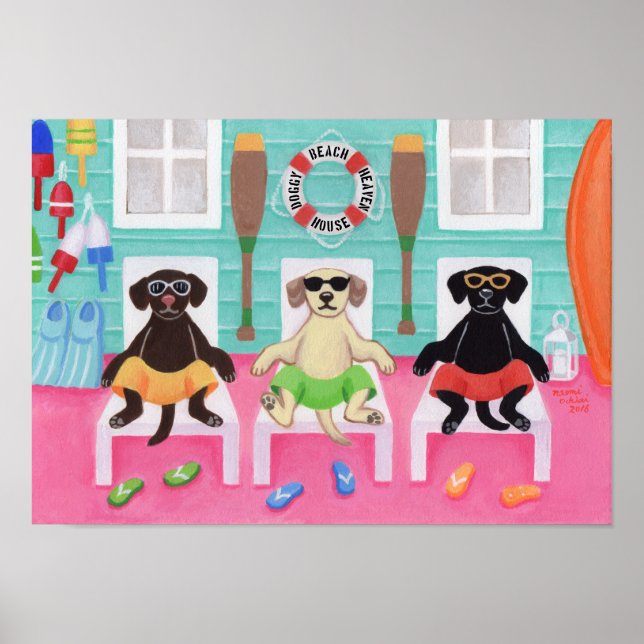 Beach House Labrador Boys Artwork Poster (Vorne)