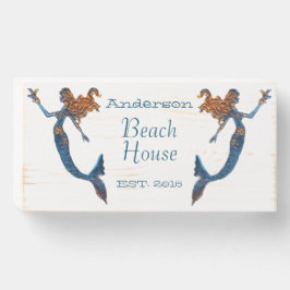 Beach House Mermaid Personalisiert Est. Jahr Holzkisten Schild