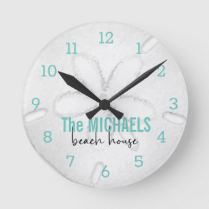 Beach House Modern Sand Dollar Turquoise Ocean Runde Wanduhr