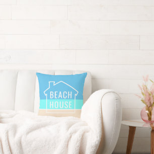 Beach House Modernes tropisches Meer Sand gestreif Kissen