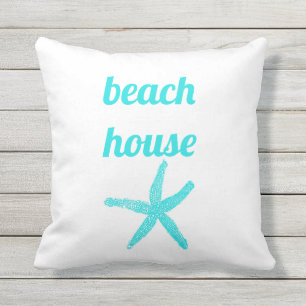 Beach House Nautic Aquamarin Blue White Starfish N Kissen