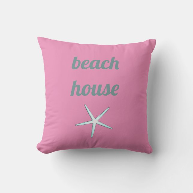 Beach House Nautic Pink Aquamarin White Starfish Kissen (Vorderseite)