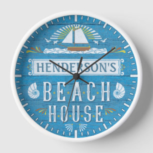 Beach House Nautic Sailboat Muscheln Individuelle  Uhr