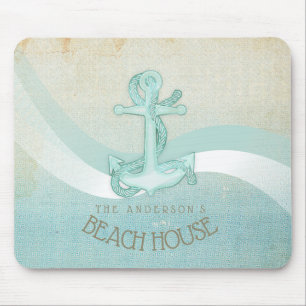 Beach House Nautical Anchor and Rope Aqua ID623 Mousepad
