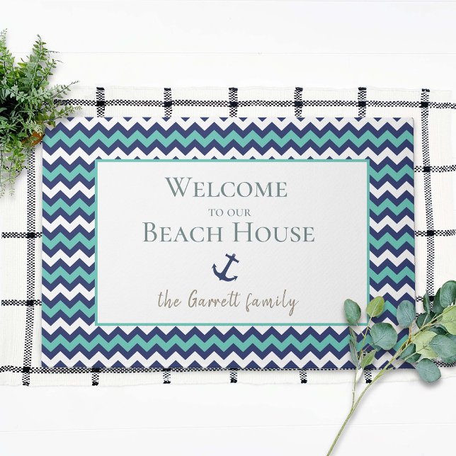 Beach House Nautical Anchor Blue Aqua Willkommen Fußmatte (Von Creator hochgeladen)
