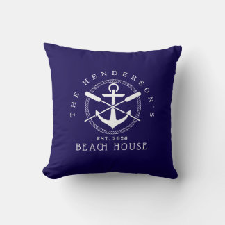 Beach House Nautical Anchor Blue décor Vacation Kissen