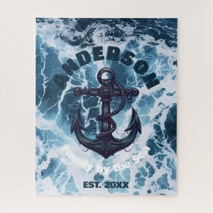 Beach House Nautical Anchor Ocean Wave personalize Puzzle