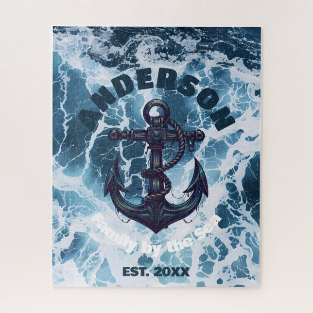 Beach House Nautical Anchor Ocean Wave personalize Puzzle (Vertikal)