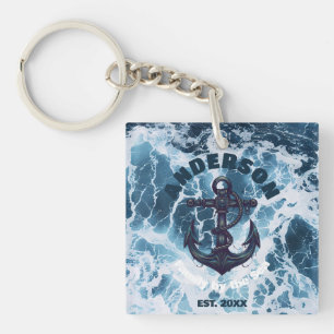 Beach House Nautical Anchor Ocean Wave personalize Schlüsselanhänger