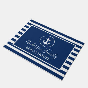 Beach House Nautical Anchor Rope Star Blue Stripin Fußmatte