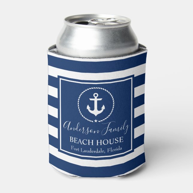 Beach House Nautical Anchor Rope Star Striped Blue Dosenkühler (Kanne Vorderseite)