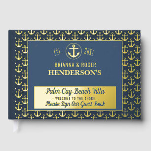 Beach House Nautical Anchors Vermietung von Gold Gästebuch