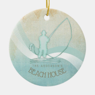 Beach House Nautical Fisherman Aqua Blue ID623 Keramik Ornament