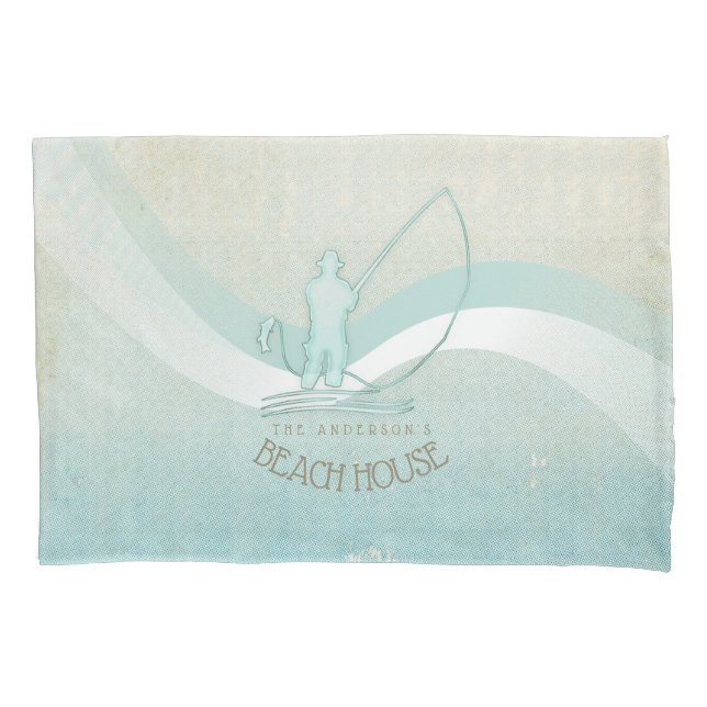 Beach House Nautical Fisherman Aqua Blue ID623 Kissenbezug (Vorderseite)
