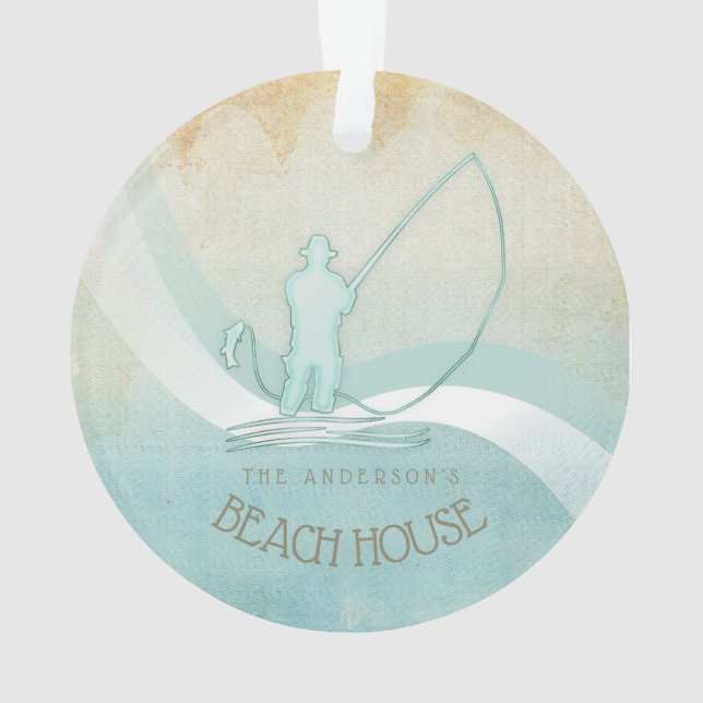 Beach House Nautical Fisherman Aqua Blue ID623 Ornament (Rückseite)
