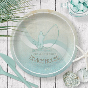 Beach House Nautical Fisherman Aqua Blue ID623 Pappteller