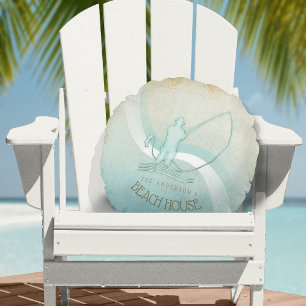 Beach House Nautical Fisherman Aqua Blue ID623 Rundes Kissen