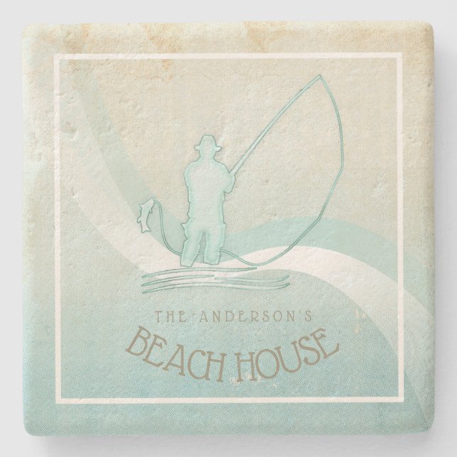 Beach House Nautical Fisherman Aqua Blue ID623 Steinuntersetzer (Vorderseite)