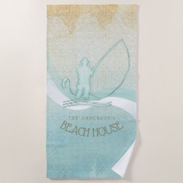 Beach House Nautical Fisherman Aqua Blue ID623 Strandtuch