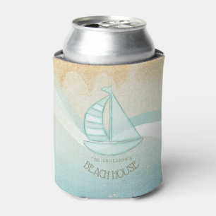 Beach House Nautical Sailboat Aqua Blue ID623 Dosenkühler