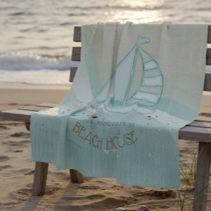 Beach House Nautical Sailboat Aqua Blue ID623 Fleecedecke