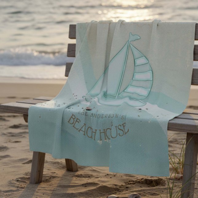 Beach House Nautical Sailboat Aqua Blue ID623 Fleecedecke (Von Creator hochgeladen)
