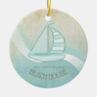 Beach House Nautical Sailboat Aqua Blue ID623 Keramik Ornament