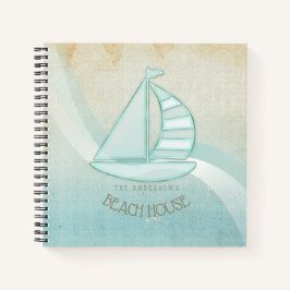 Beach House Nautical Sailboat Aqua Blue ID623 Notizbuch