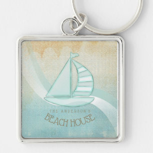 Beach House Nautical Sailboat Aqua Blue ID623 Schlüsselanhänger