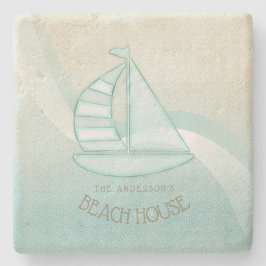 Beach House Nautical Sailboat Aqua Blue ID623 Steinuntersetzer
