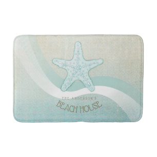 Beach House Nautical Starfish Aqua Blue ID623 Badematte