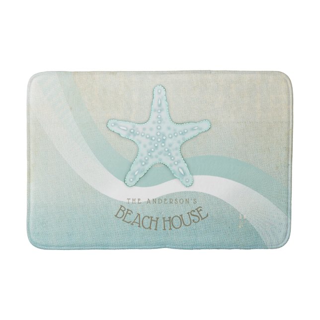 Beach House Nautical Starfish Aqua Blue ID623 Badematte (Vorderseite)