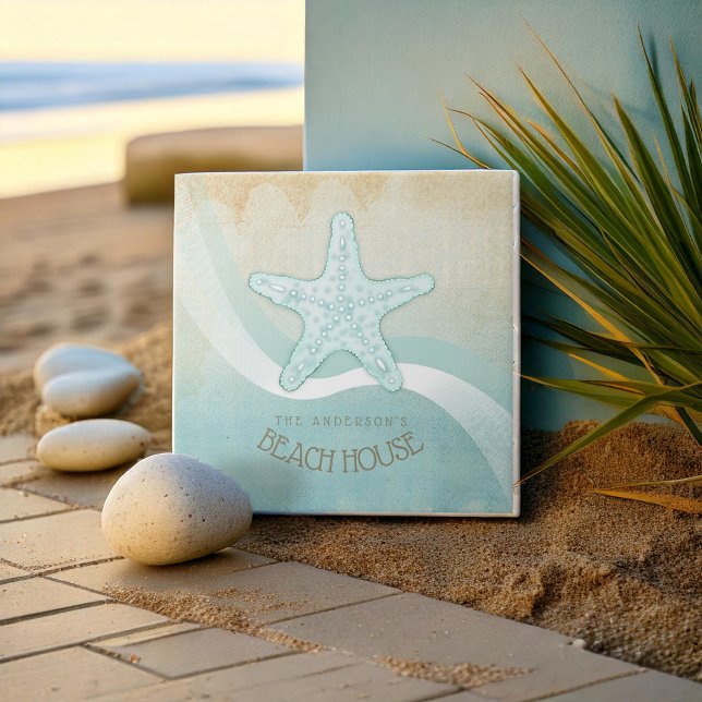 Beach House Nautical Starfish Aqua Blue ID623 Fliese (Von Creator hochgeladen)
