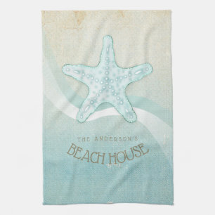 Beach House Nautical Starfish Aqua Blue ID623 Geschirrtuch