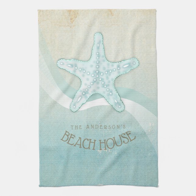 Beach House Nautical Starfish Aqua Blue ID623 Geschirrtuch (Vertikal)
