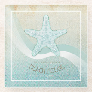 Beach House Nautical Starfish Aqua Blue ID623 Glasuntersetzer