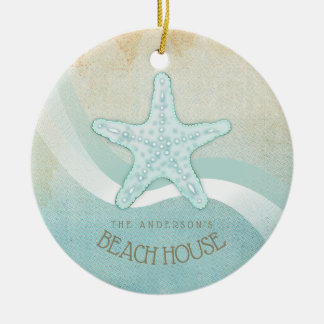Beach House Nautical Starfish Aqua Blue ID623 Keramik Ornament