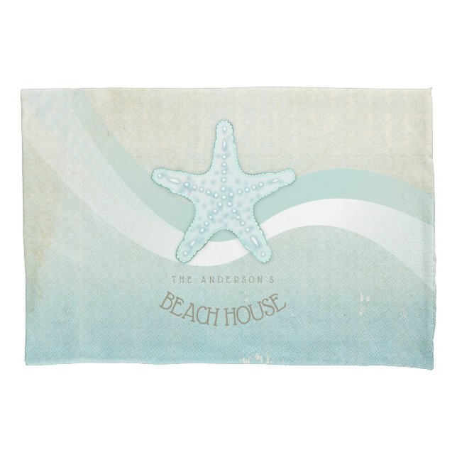 Beach House Nautical Starfish Aqua Blue ID623 Kissenbezug (Vorderseite)