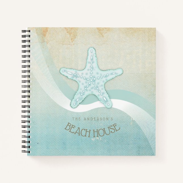 Beach House Nautical Starfish Aqua Blue ID623 Notizbuch (Vorderseite)