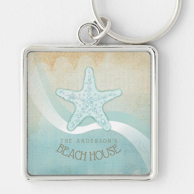 Beach House Nautical Starfish Aqua Blue ID623 Schlüsselanhänger (Vorne)