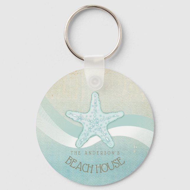 Beach House Nautical Starfish Aqua Blue ID623 Schlüsselanhänger (Vorderseite)