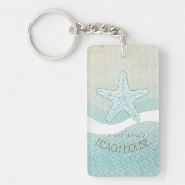 Beach House Nautical Starfish Aqua Blue ID623 Schlüsselanhänger (Vorderseite)