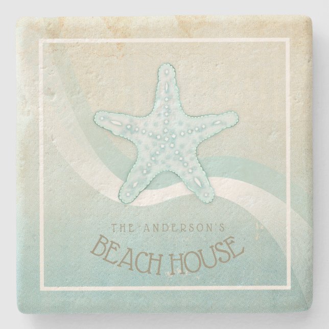 Beach House Nautical Starfish Aqua Blue ID623 Steinuntersetzer (Vorderseite)