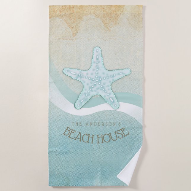 Beach House Nautical Starfish Aqua Blue ID623 Strandtuch (Vorderseite)