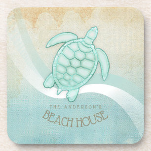 Beach House Nautical Turtle Aqua Blue ID623 Getränkeuntersetzer