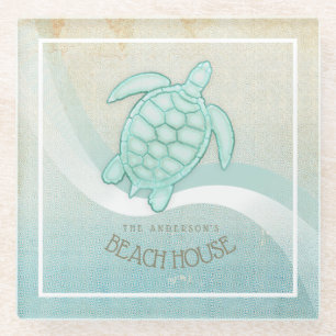 Beach House Nautical Turtle Aqua Blue ID623 Glasuntersetzer