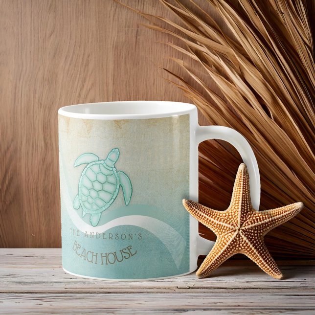 Beach House Nautical Turtle Aqua Blue ID623 Kaffeetasse (Von Creator hochgeladen)